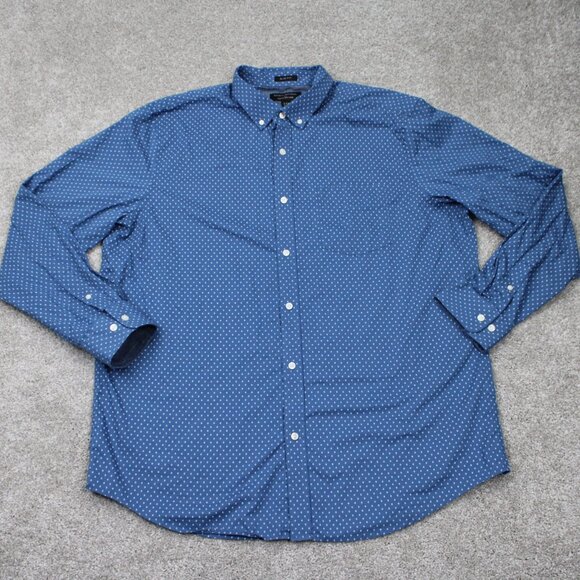 Banana Republic Stretch Soft-Wash Shirt Men 2XL XXL Blue Geometric Flip Cuff L/S - Picture 2 of 13